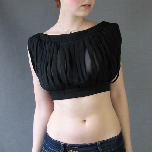 another view, 60s avante garde black semisheer car wash panel midriff top