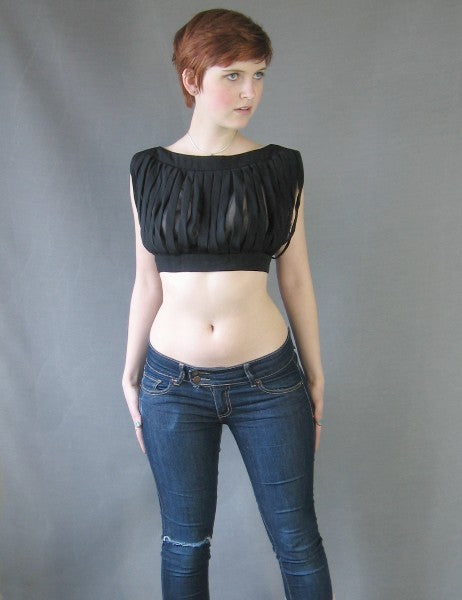 1960s vintage black semisheer crop top