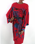 dramatic 80s vintage silk dress, red with oversized print