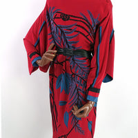 dramatic 80s vintage silk dress, red with oversized print