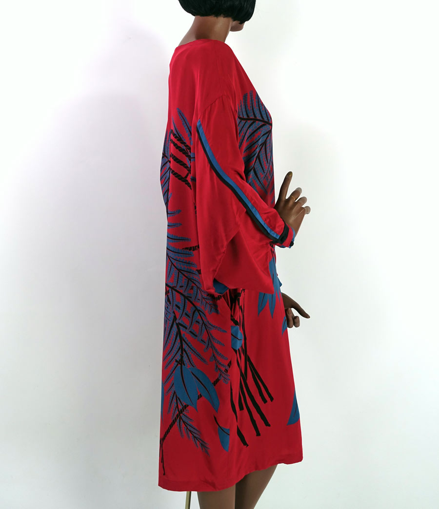 side view, 1980s shift silhouette silk dress