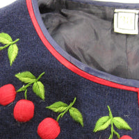 Women's 50s Cherries Cardigan Sweater Vintage Dark Blue Small to Medium VFG