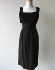 full view, 60s empire waist fringed bodice sheath dress