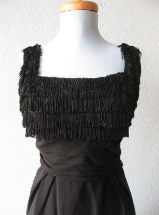 another view of bodice, 60s vintage fringed Little Black Dress agogo