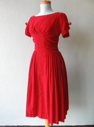 50s vintage red velvet Christmas special occasion dress