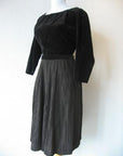 another view, 50s cocktail outfit LBD velveteen top and taffeta skirt