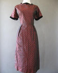 Women's Vintage 50s Dress Red Flocked Sharkskin Taffeta Cocktail Party Medium VFG