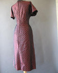 Women's Vintage 50s Dress Red Flocked Sharkskin Taffeta Cocktail Party Medium VFG