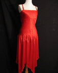 70s Women's Dress Vintage Disco Dance Red Satin Handkerchief Hem Small VFG