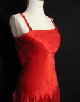 70s Women's Dress Vintage Disco Dance Red Satin Handkerchief Hem Small VFG