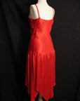 70s Women's Dress Vintage Disco Dance Red Satin Handkerchief Hem Small VFG