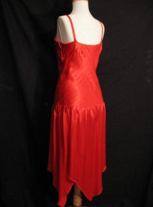 70s Women's Dress Vintage Disco Dance Red Satin Handkerchief Hem Small VFG