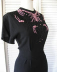 black and pink beading 40s cocktail dress