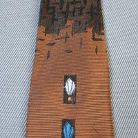 Men's Vintage 60s Neck Tie Skinny Narrow Copper Sharkskin Torches VFG