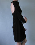 side view, 80s LBD little black mini dress with open back