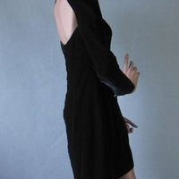 side view, 80s LBD little black mini dress with open back