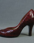 1950s vintage red snakeskin babydoll pumps