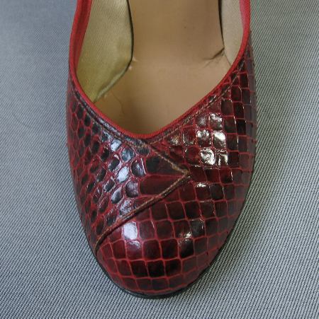 1930's Ring hot Schuh Round Toe Red Snake Leather Pumps