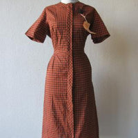 1960s vintage rust black checked day dress