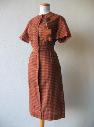vintage 1950s gingham check dress deadstock