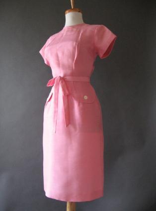 1950s pink wiggle dress for office