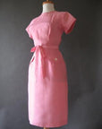 1950s pink wiggle dress for office