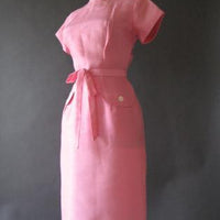 1950s pink wiggle dress for office