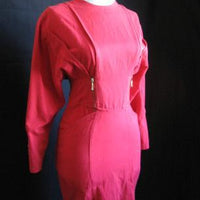 Women's Vintage 80s Mini Dress Punk Zipper Red Fitted Wiggle Small VFG Lavand