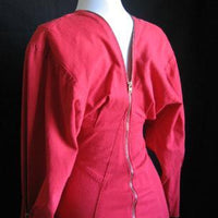 Women's Vintage 80s Mini Dress Punk Zipper Red Fitted Wiggle Small VFG Lavand