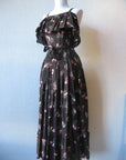 50s Women's Sun Dress Cold Shoulder Ruffle Full Skirt Vintage Abtract Print Medium VFG