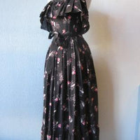 50s Women's Sun Dress Cold Shoulder Ruffle Full Skirt Vintage Abtract Print Medium VFG