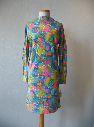 Women's 60s Mini Dress Mod Vintage Psychedelic Print New Old Stock Jersey Medium VFG
