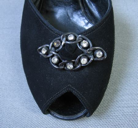 close-up of rhinestone embellishment vintage heels 40s 50s