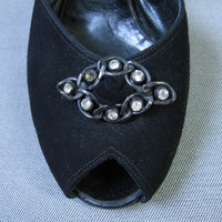 close-up of rhinestone embellishment vintage heels 40s 50s