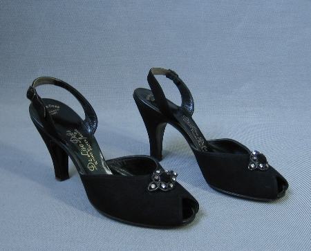 1950s vintage peeptoe heels suede embellished