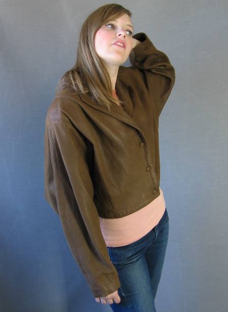 Women&#39;s 80s Dior Jacket Edgy Vintage Brown Leather Cropped Large VFG