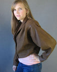 side view, 80s cropped leather bomber jacket