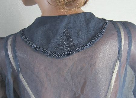 close up detail, back embellished collar of antique chiffon bodice
