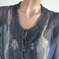 close up, intricate soutache embroidery on 1900s chiffon blouse