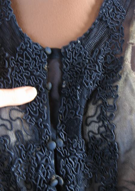 trim detail on antique chiffon blouse