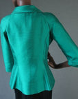 back view, silk shantung ladies jacket in emerald green silk