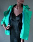 60s emerald green jacket showing turquoise lining