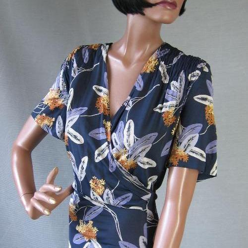 vintage 40s 50s feather print dress wrap front bodice