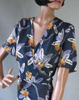 vintage 40s 50s feather print dress wrap front bodice