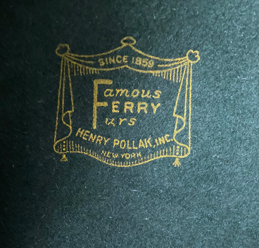 maker's label stamp, 40s 50s hat Famous ferry Furs, Henry Pollak Inc. New York