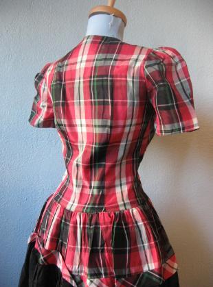 back view of bodice, 40s tartan plaid party dress