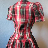 back view of bodice, 40s tartan plaid party dress