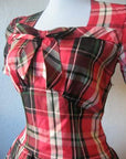 another view of bodice, 40s plaid formal with fitted waist and squared necklin e