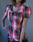 bodice, 40s red and black plaid formal dress