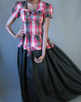 1940s taffeta formal dress black and red tartan plaid